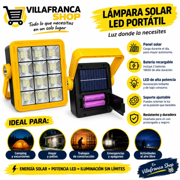 Lampara Led Cuadrada con linterna y panel solar incorporado's foto | Villafranca Shop |  BizneCubano